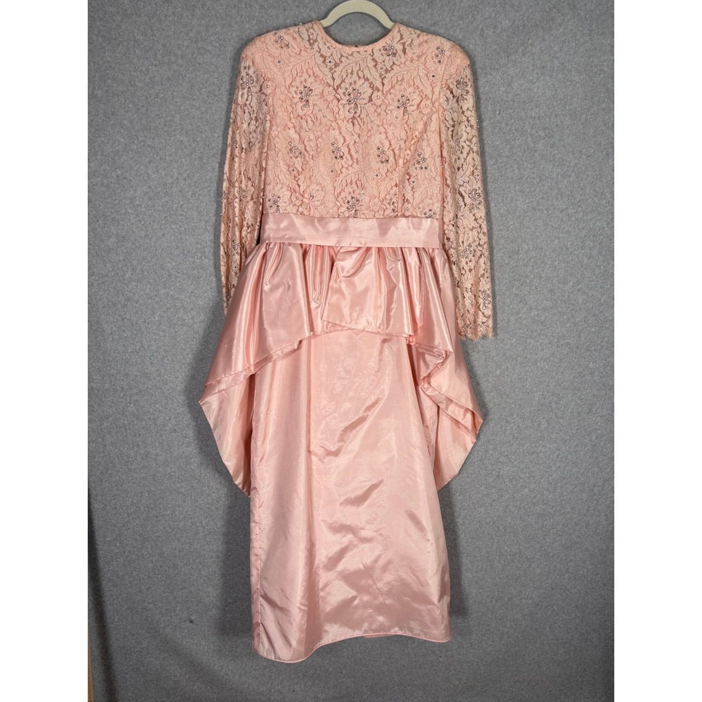 Vintage Rina di Montella Midi Pencil Dress 12 Lace Peplum‎ Train Bow Embellished
